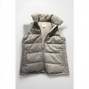 Old Navy Women’s M Puffer‎ Vest Fleece Lined Quilted Grey Full Zip Snow Ski EUC
